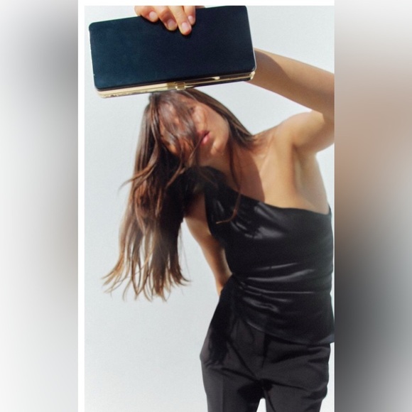 Zara black and gold box bag with gold chain strap (has minor scratches) - Picture 1 of 5